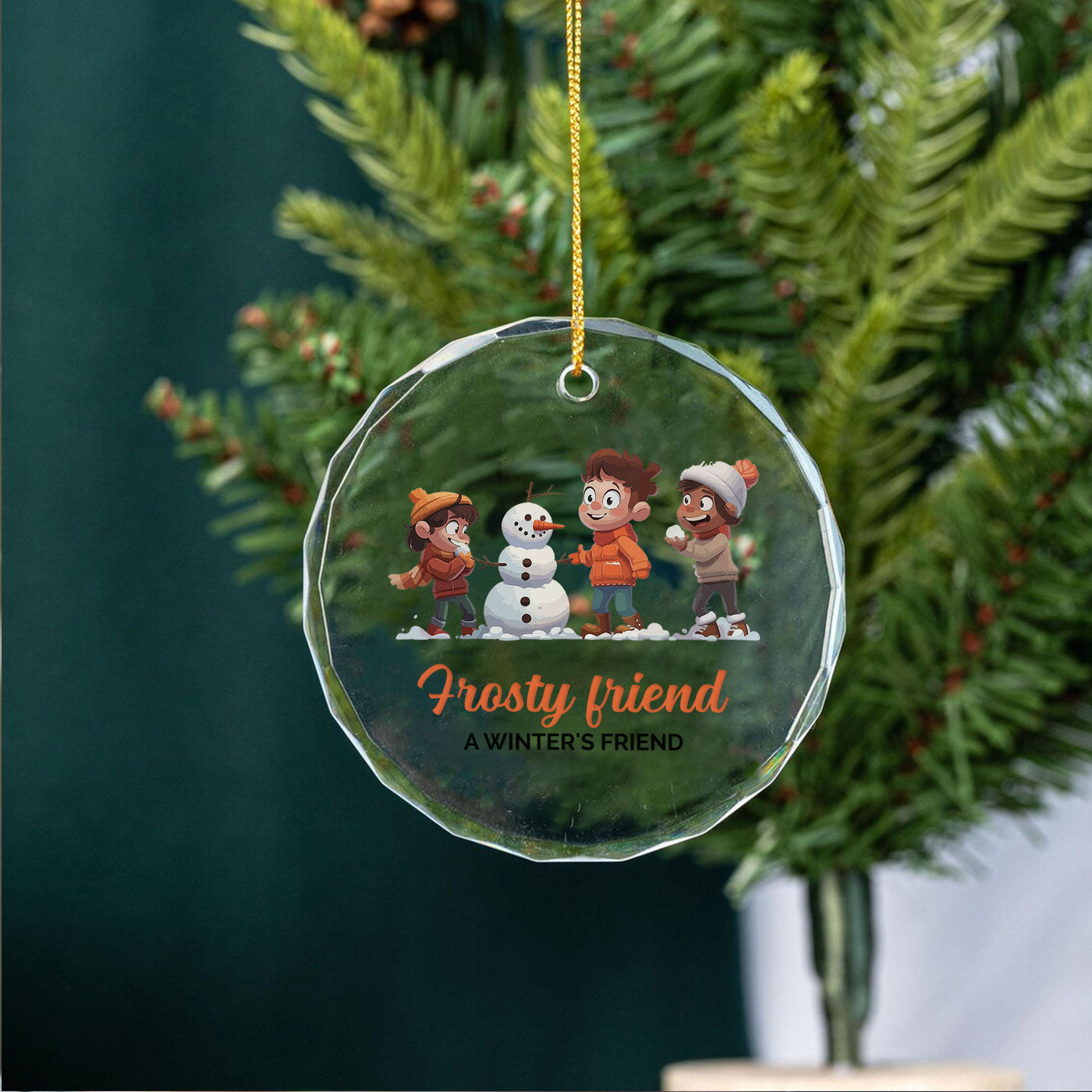 Snow Day Fun Christmas | Kids Building a Snowman | Glass Ornament